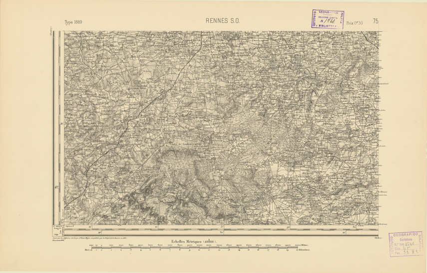 (N:21915) CARTE DE FRANCE - RENNES S.O. (B0018502) Carte e stampe antiche: riproduzione a colori su carta (formato A2)
