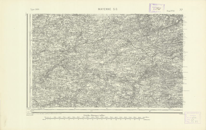 (N:21923) CARTE DE FRANCE - MAYENNE S.O. (B0018510) Carte e stampe antiche: riproduzione a colori su carta (formato A2)