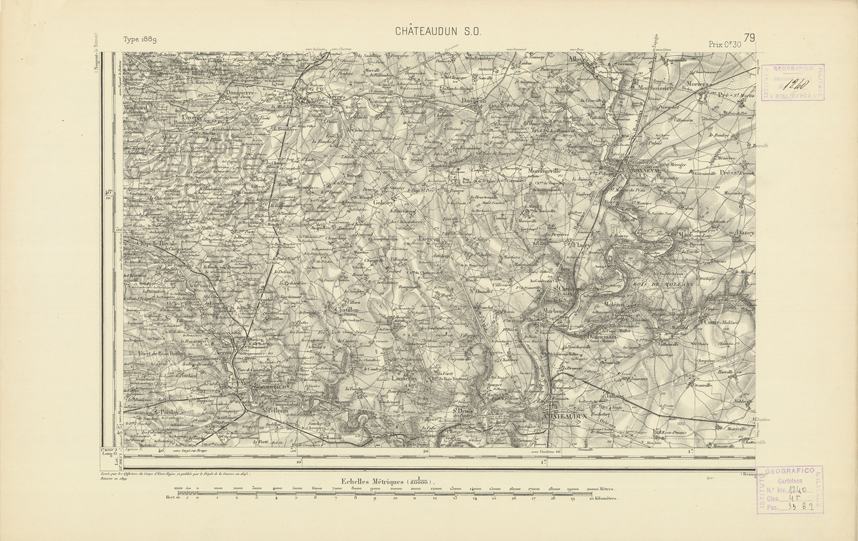 (N:21931) CARTE DE FRANCE - CHATEAUDUN S.O. (B0018518) Carte e stampe antiche: riproduzione a colori su carta (formato A2)