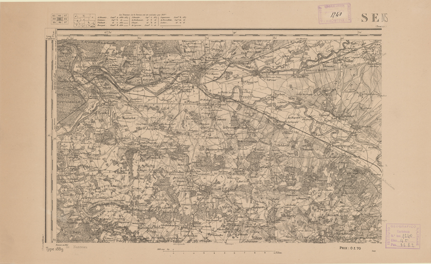 (N:21936) CARTE DE FRANCE - SENS (B0018523) Carte e stampe antiche: riproduzione a colori su carta (formato A2)