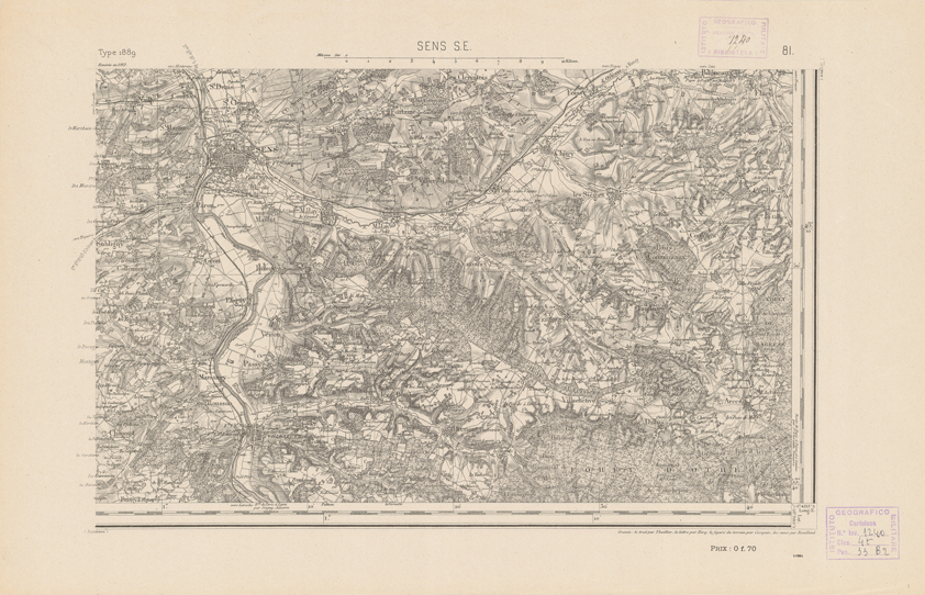 (N:21938) CARTE DE FRANCE - SENS S.E. (B0018525) Carte e stampe antiche: riproduzione a colori su carta (formato A2)