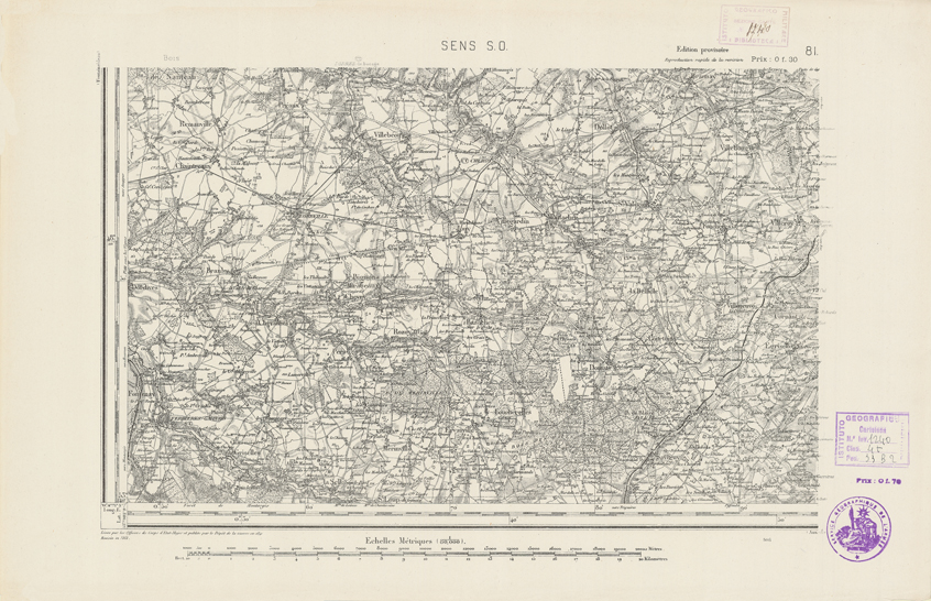 (N:21939) CARTE DE FRANCE - SENS S.O. (B0018526) Carte e stampe antiche: riproduzione a colori su carta (formato A2)