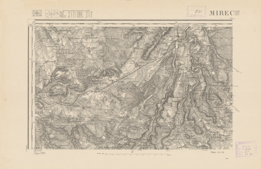 (N:21948) CARTE DE FRANCE - MIRECOURT (B0018535) Carte e stampe antiche: riproduzione a colori su carta (formato A2)