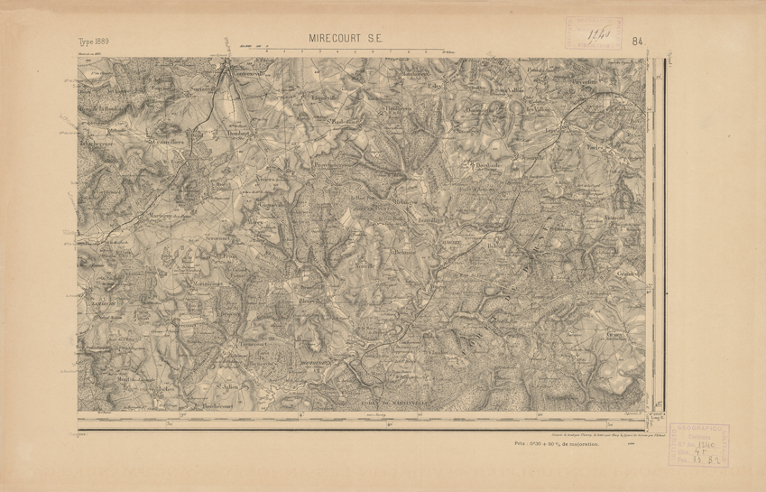 (N:21950) CARTE DE FRANCE - MIRECOURT S.E. (B0018537) Carte e stampe antiche: riproduzione a colori su carta (formato A2)