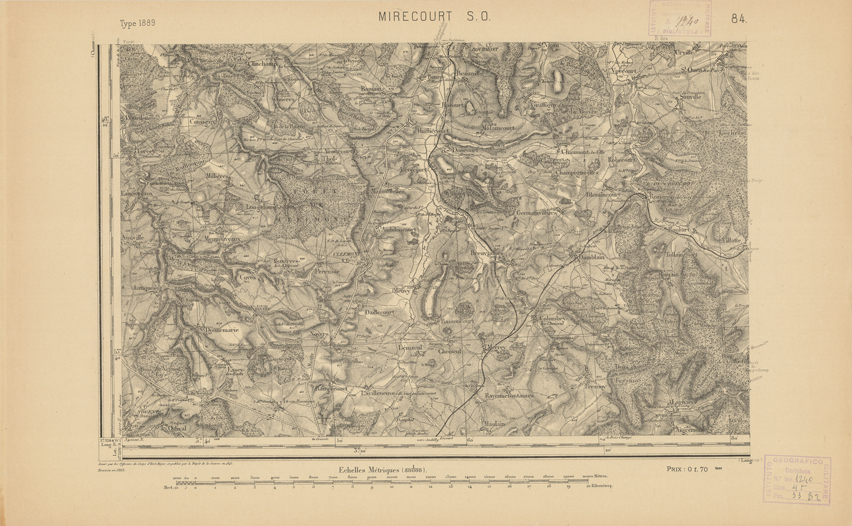 (N:21951) CARTE DE FRANCE - MIRECOURT S.O. (B0018538) Carte e stampe antiche: riproduzione a colori su carta (formato A2)