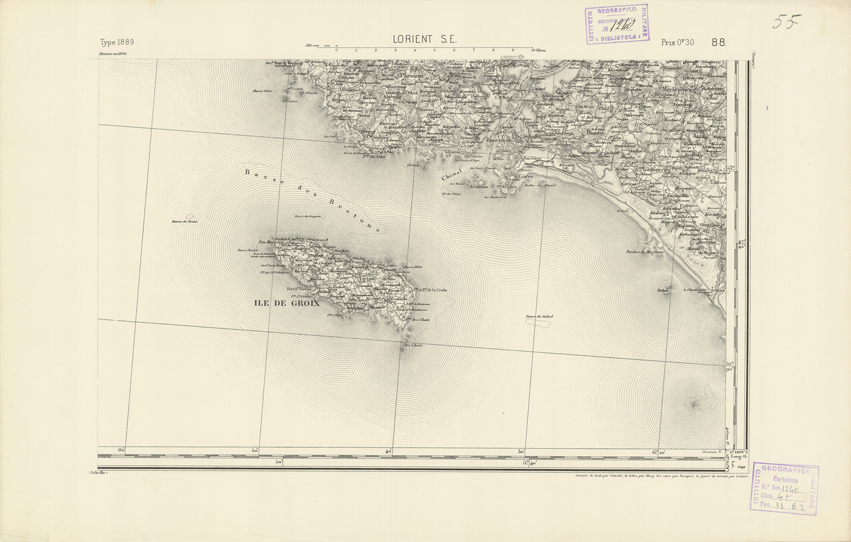 (N:21961) CARTE DE FRANCE - LORIENT S.E. (B0018548) Carte e stampe antiche: riproduzione a colori su carta (formato A2)