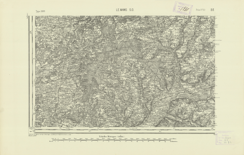 (N:21982) CARTE DE FRANCE - LE MANS S.O. (B0018569) Carte e stampe antiche: riproduzione a colori su carta (formato A2)