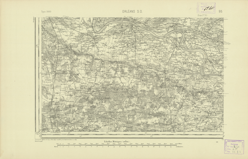 (N:21990) CARTE DE FRANCE - ORLEANS S.O. (B0018577) Carte e stampe antiche: riproduzione a colori su carta (formato A2)
