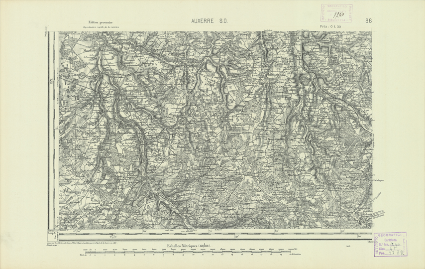(N:21994) CARTE DE FRANCE - AUXERRE S.O. (B0018581) Carte e stampe antiche: riproduzione a colori su carta (formato A2)
