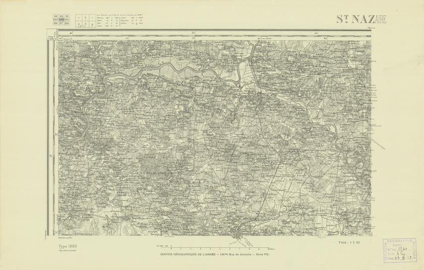 (N:22019) CARTE DE FRANCE - ST. NAZAIRE (B0018606) Carte e stampe antiche: riproduzione a colori su carta (formato A2)