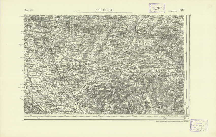 (N:22029) CARTE DE FRANCE - ANGERS S.E. (B0018616) Carte e stampe antiche: riproduzione a colori su carta (formato A2)