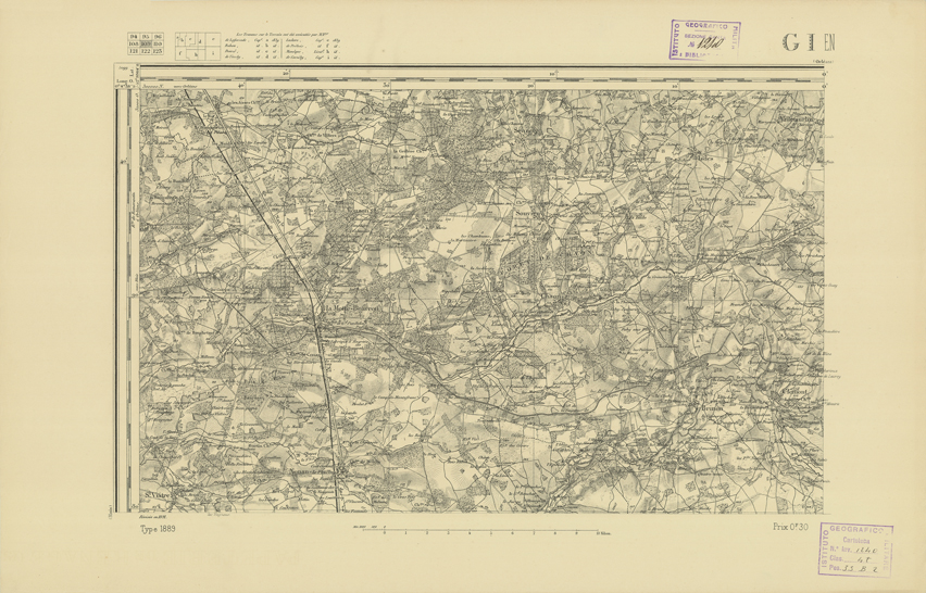(N:22038) CARTE DE FRANCE - GIEN (B0018626) Carte e stampe antiche: riproduzione a colori su carta (formato A2)