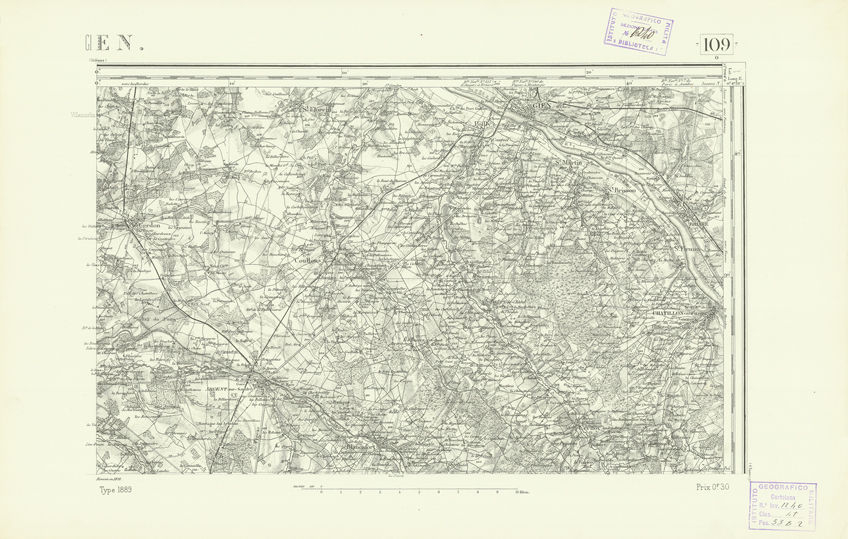 (N:22039) CARTE DE FRANCE - GIEN (B0018627) Carte e stampe antiche: riproduzione a colori su carta (formato A2)