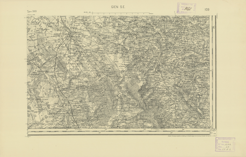 (N:22040) CARTE DE FRANCE - GIEN S.E. (B0018628) Carte e stampe antiche: riproduzione a colori su carta (formato A2)