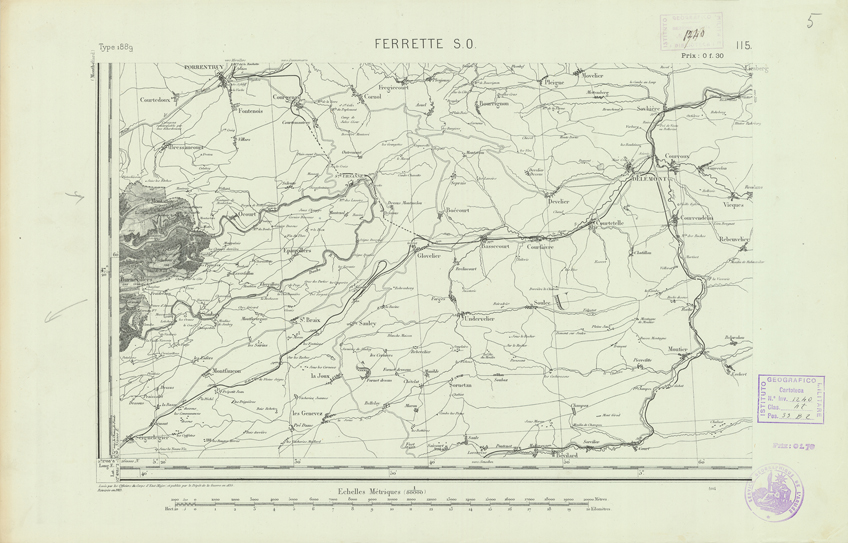 (N:22064) CARTE DE FRANCE - FERRETTE S.O.
 (B0018651) Carte e stampe antiche: riproduzione a colori su carta (formato A2)