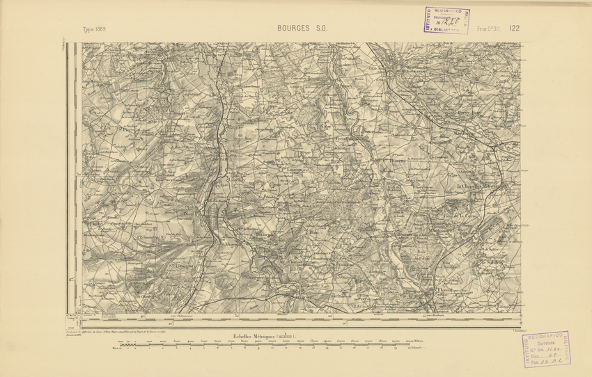 (N:22089) CARTE DE FRANCE - BOURGES S.O. (B0018676) Carte e stampe antiche: riproduzione a colori su carta (formato A2)