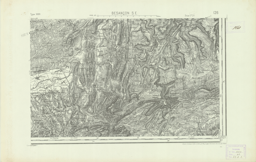 (N:22106) CARTE DE FRANCE - BESANCON S.E. (B0018691) Carte e stampe antiche: riproduzione a colori su carta (formato A2)
