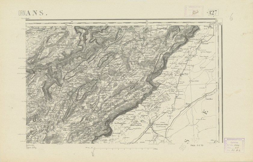 (N:22109) CARTE DE FRANCE - ORNANS (B0018694) Carte e stampe antiche: riproduzione a colori su carta (formato A2)