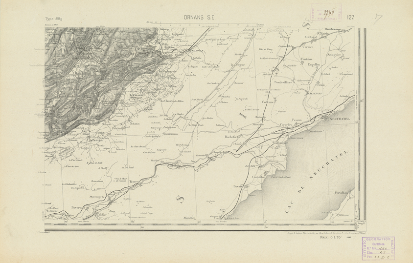 (N:22110) CARTE DE FRANCE - ORNANS S.E. (B0018695) Carte e stampe antiche: riproduzione a colori su carta (formato A2)