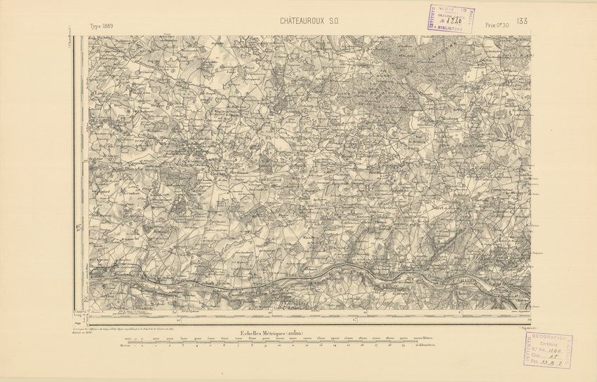 (N:22634) CARTE DE FRANCE - CHATEAUROUX S.O. (B0018718) Carte e stampe antiche: riproduzione a colori su carta (formato A2)