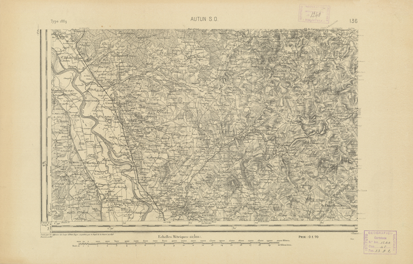(N:22144) CARTE DE FRANCE - AUTUN S.O. (B0018730) Carte e stampe antiche: riproduzione a colori su carta (formato A2)