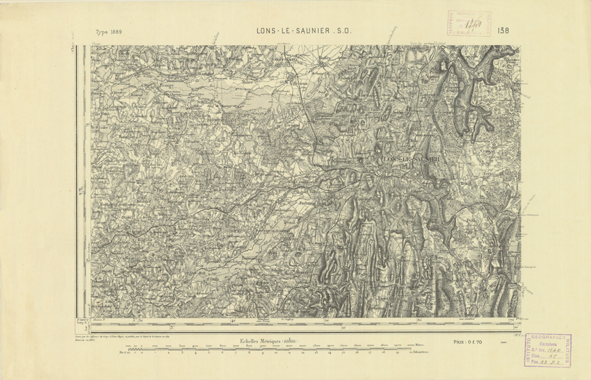 (N:22152) CARTE DE FRANCE - LONS-LE-SAUNIER S.O. (B0018738) Carte e stampe antiche: riproduzione a colori su carta (formato A2)