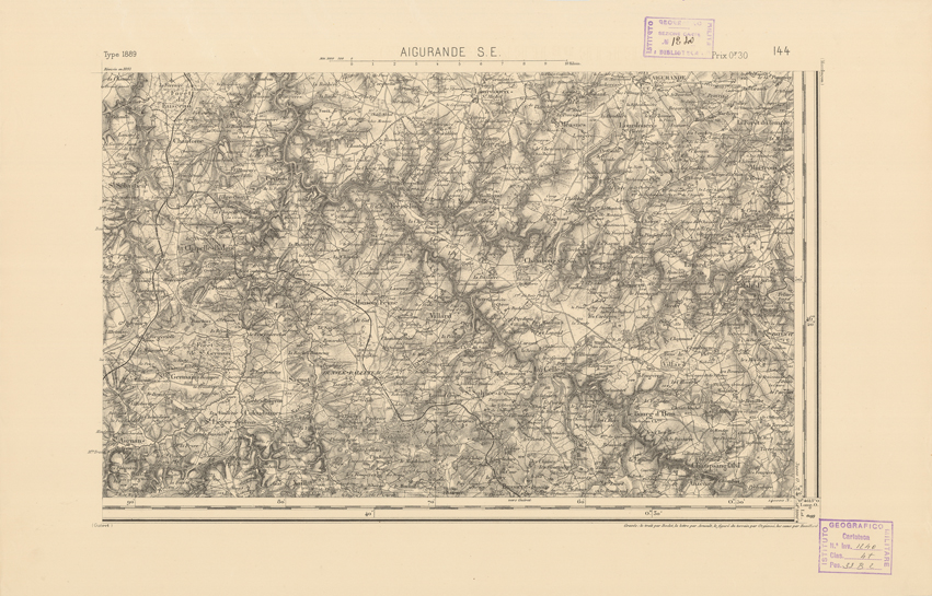(N:22170) CARTE DE FRANCE - AIGURANDE S.E. (B0018757) Carte e stampe antiche: riproduzione a colori su carta (formato A2)