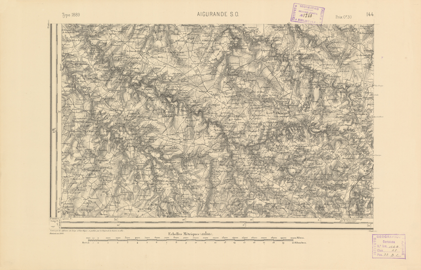 (N:22171) CARTE DE FRANCE - AIGURANDE S.O. (B0018758) Carte e stampe antiche: riproduzione a colori su carta (formato A2)