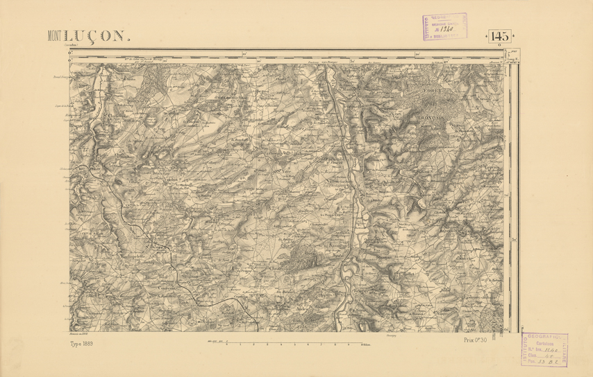 (N:22173) CARTE DE FRANCE - MONTLUCON (B0018760) Carte e stampe antiche: riproduzione a colori su carta (formato A2)