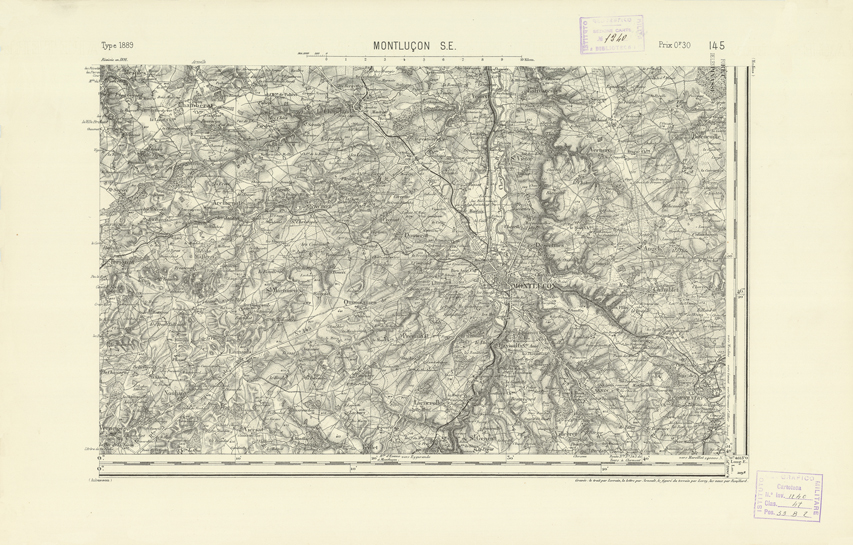 (N:22174) CARTE DE FRANCE - MONTLUCON S.E. (B0018761) Carte e stampe antiche: riproduzione a colori su carta (formato A2)