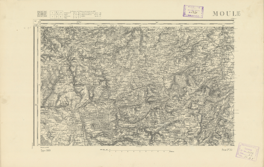 (N:22176) CARTE DE FRANCE - MOULINS (B0018763) Carte e stampe antiche: riproduzione a colori su carta (formato A2)