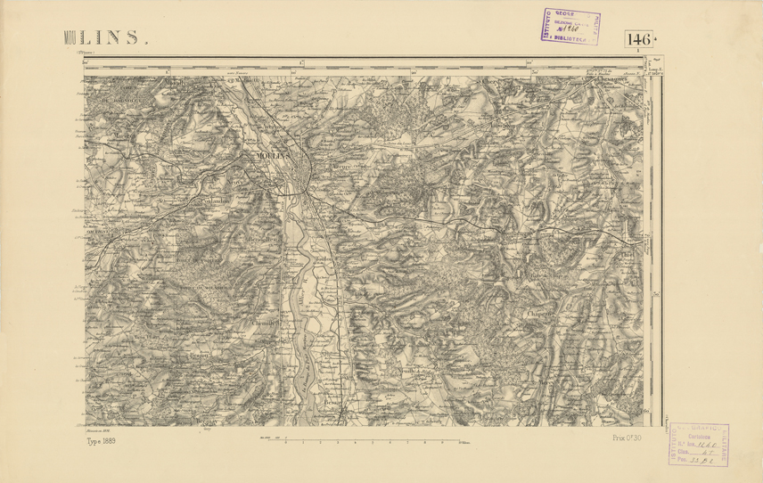 (N:22177) CARTE DE FRANCE - MOULINS (B0018764) Carte e stampe antiche: riproduzione a colori su carta (formato A2)