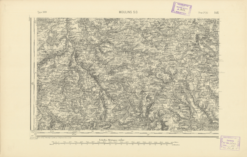 (N:22179) CARTE DE FRANCE - MOULINS S.O. (B0018766) Carte e stampe antiche: riproduzione a colori su carta (formato A2)