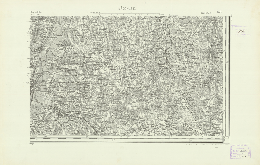 (N:22640) CARTE DE FRANCE - MACON S.E. (B0018773) Carte e stampe antiche: riproduzione a colori su carta (formato A2)