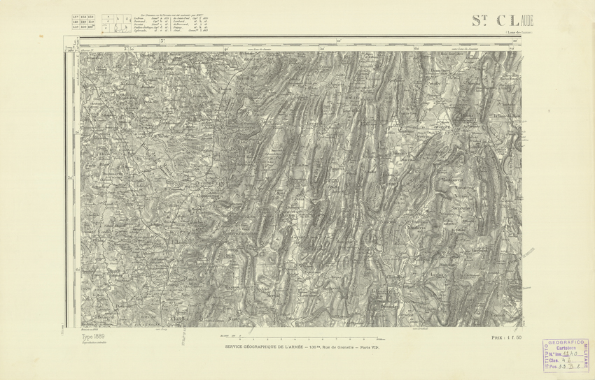 (N:22642) CARTE DE FRANCE - SAINT CLAUDE (B0018775) Carte e stampe antiche: riproduzione a colori su carta (formato A2)
