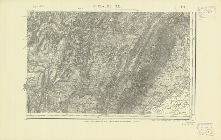 (N:22644) CARTE DE FRANCE - SAINT CLAUDE S.E. (B0018777) Carte e stampe antiche: riproduzione a colori su carta (formato A2)