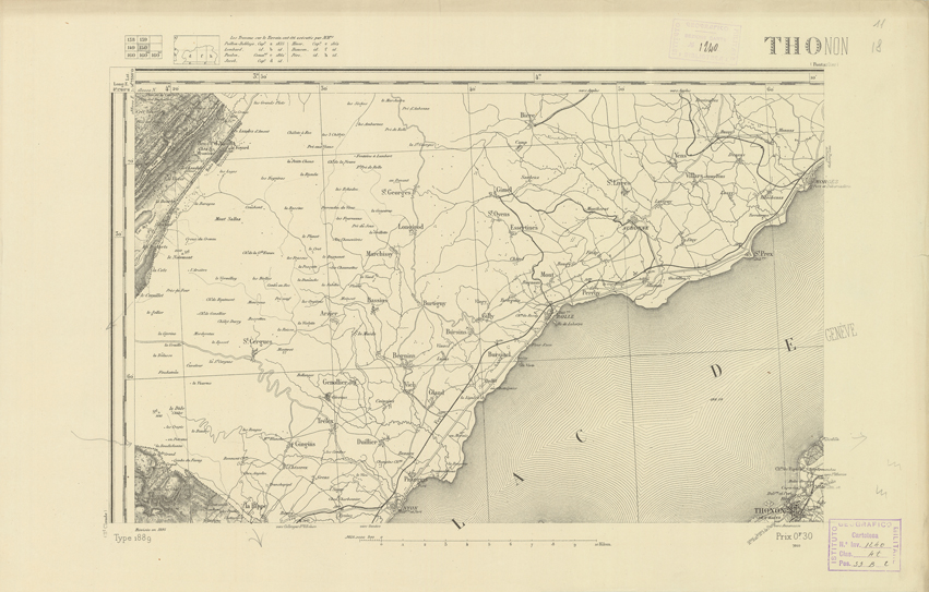 (N:22647) CARTE DE FRANCE - THONON (B0018780) Carte e stampe antiche: riproduzione a colori su carta (formato A2)