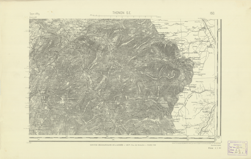(N:22649) CARTE DE FRANCE - THONON S.E. (B0018782) Carte e stampe antiche: riproduzione a colori su carta (formato A2)