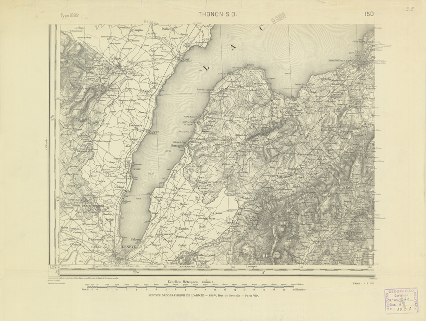 (N:22650) CARTE DE FRANCE - THONON S.O. (B0018783) Carte e stampe antiche: riproduzione a colori su carta (formato A2)