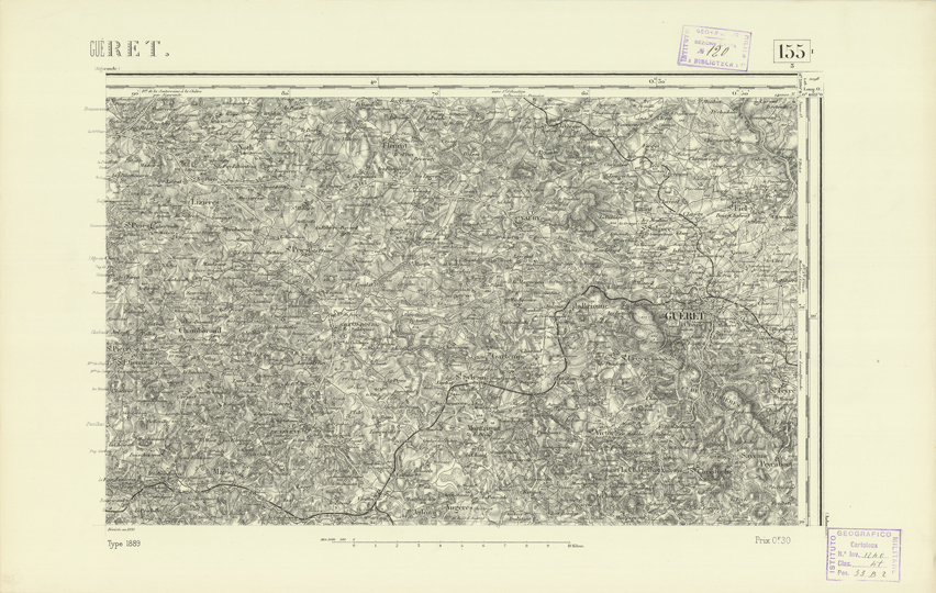 (N:22199) CARTE DE FRANCE - GUERET (B0018799) Carte e stampe antiche: riproduzione a colori su carta (formato A2)