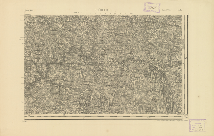 (N:22200) CARTE DE FRANCE - GUERET (B0018800) Carte e stampe antiche: riproduzione a colori su carta (formato A2)
