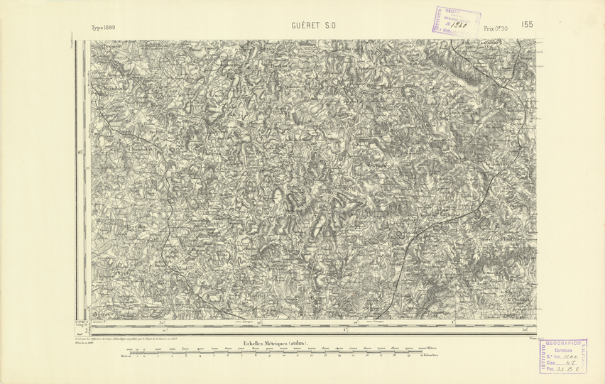 (N:22201) CARTE DE FRANCE - GUERET S.O. (B0018801) Carte e stampe antiche: riproduzione a colori su carta (formato A2)
