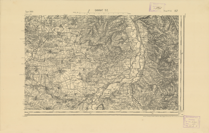 (N:22207) CARTE DE FRANCE - GANNAT S.E. (B0018807) Carte e stampe antiche: riproduzione a colori su carta (formato A2)