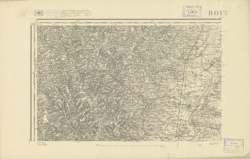 (N:22217) CARTE DE FRANCE - BOURG (B0018812) Carte e stampe antiche: riproduzione a colori su carta (formato A2)
