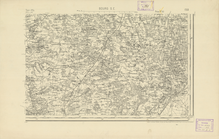 (N:22219) CARTE DE FRANCE - BOURG S.E. (B0018814) Carte e stampe antiche: riproduzione a colori su carta (formato A2)