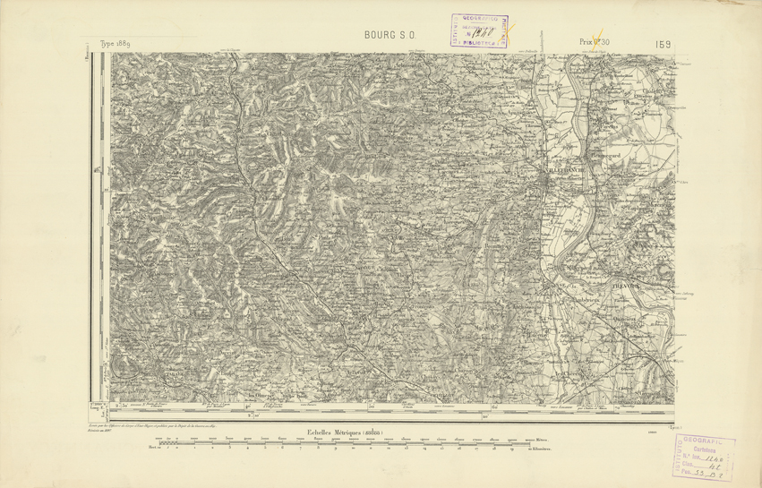 (N:22220) CARTE DE FRANCE - BOURG S.O. (B0018815) Carte e stampe antiche: riproduzione a colori su carta (formato A2)