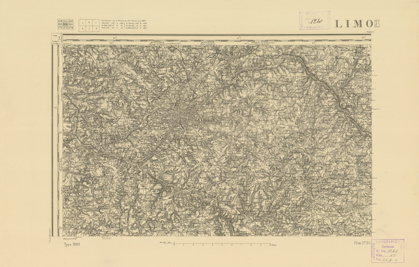 (N:22243) CARTE DE FRANCE - LIMOGES (B0018838) Carte e stampe antiche: riproduzione a colori su carta (formato A2)