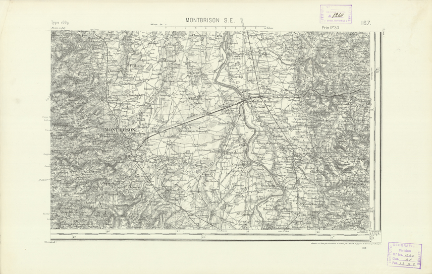 (N:22257) CARTE DE FRANCE - MONTBRISON S.E. (B0018852) Carte e stampe antiche: riproduzione a colori su carta (formato A2)