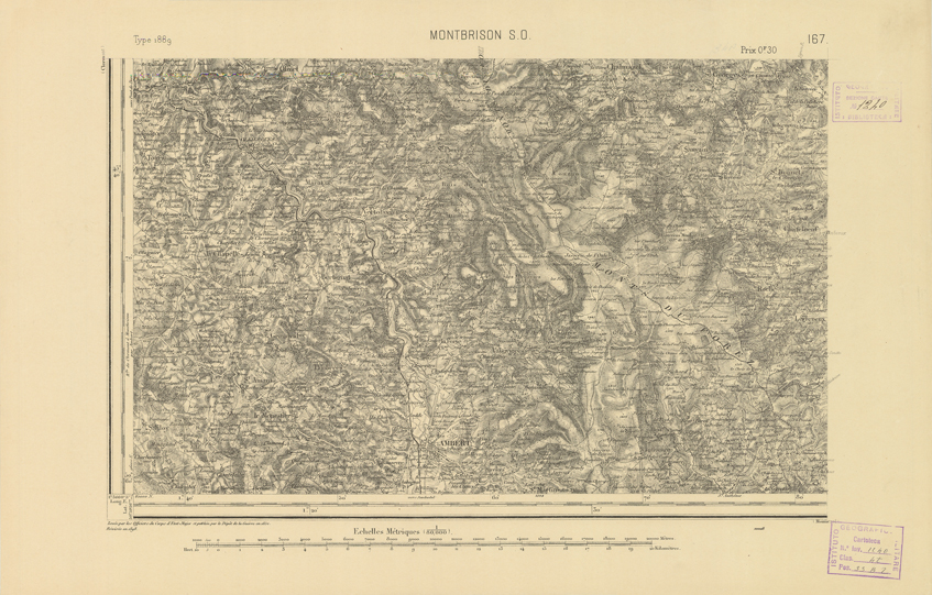 (N:22258) CARTE DE FRANCE - MONTBRISON S.O. (B0018853) Carte e stampe antiche: riproduzione a colori su carta (formato A2)