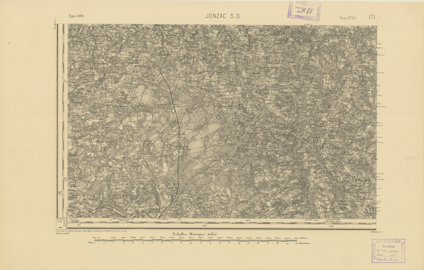 (N:22280) CARTE DE FRANCE - JONZAC S.O. (B0018875) Carte e stampe antiche: riproduzione a colori su carta (formato A2)